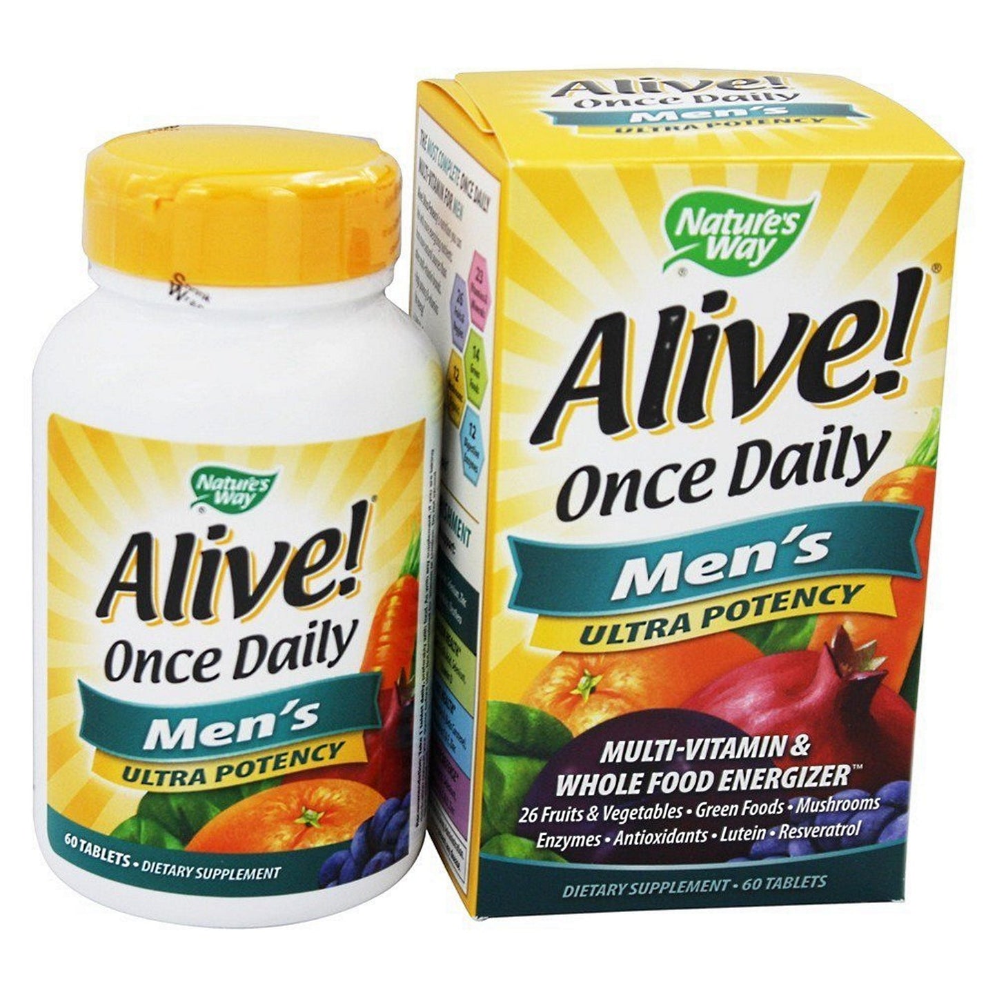 Nature's Way Alive! Once Daily Men's Ultra Potency Multivitamin tablets in bottle, dietary supplement for men's health