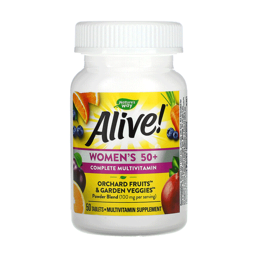 Nature's Way Alive Women's 50+ Complete Multivitamin Tablets in bottle, dietary supplement for women's health, 50 count