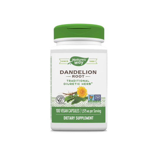 Nature's Way Dandelion Root vegan capsules, 1,575 mg, dietary supplement for detox and digestion, from Pasteur Pharmacy.