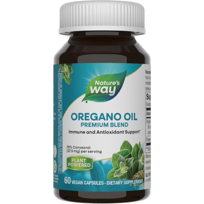 Nature's Way standardized oregano oil vegan capsules, dietary supplement for immune support, in capsule form.