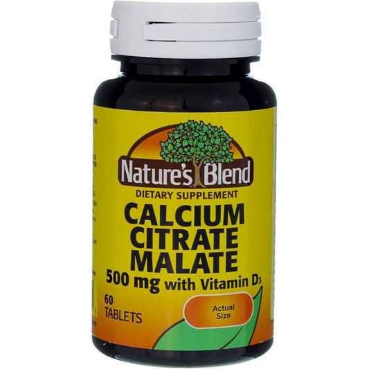 Bottle of Natures Calcium Citrate tablets by Pasteur Pharmacy, dietary supplement for bone health, with 60 capsules on a white background.