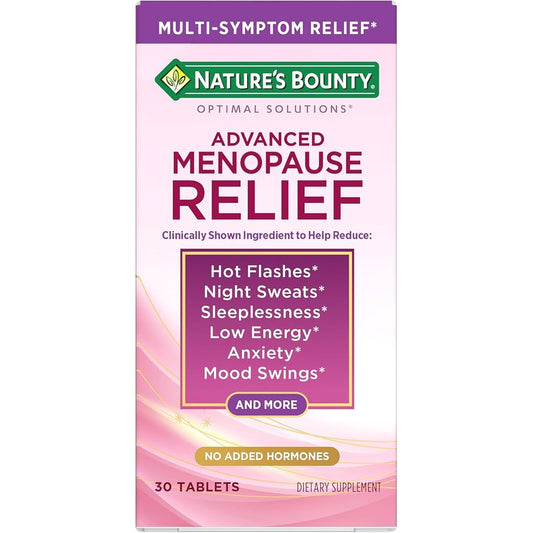 Natures Menopause Relief TB vitamins and supplements bottle from Pasteur Pharmacy, designed to support menopause health.