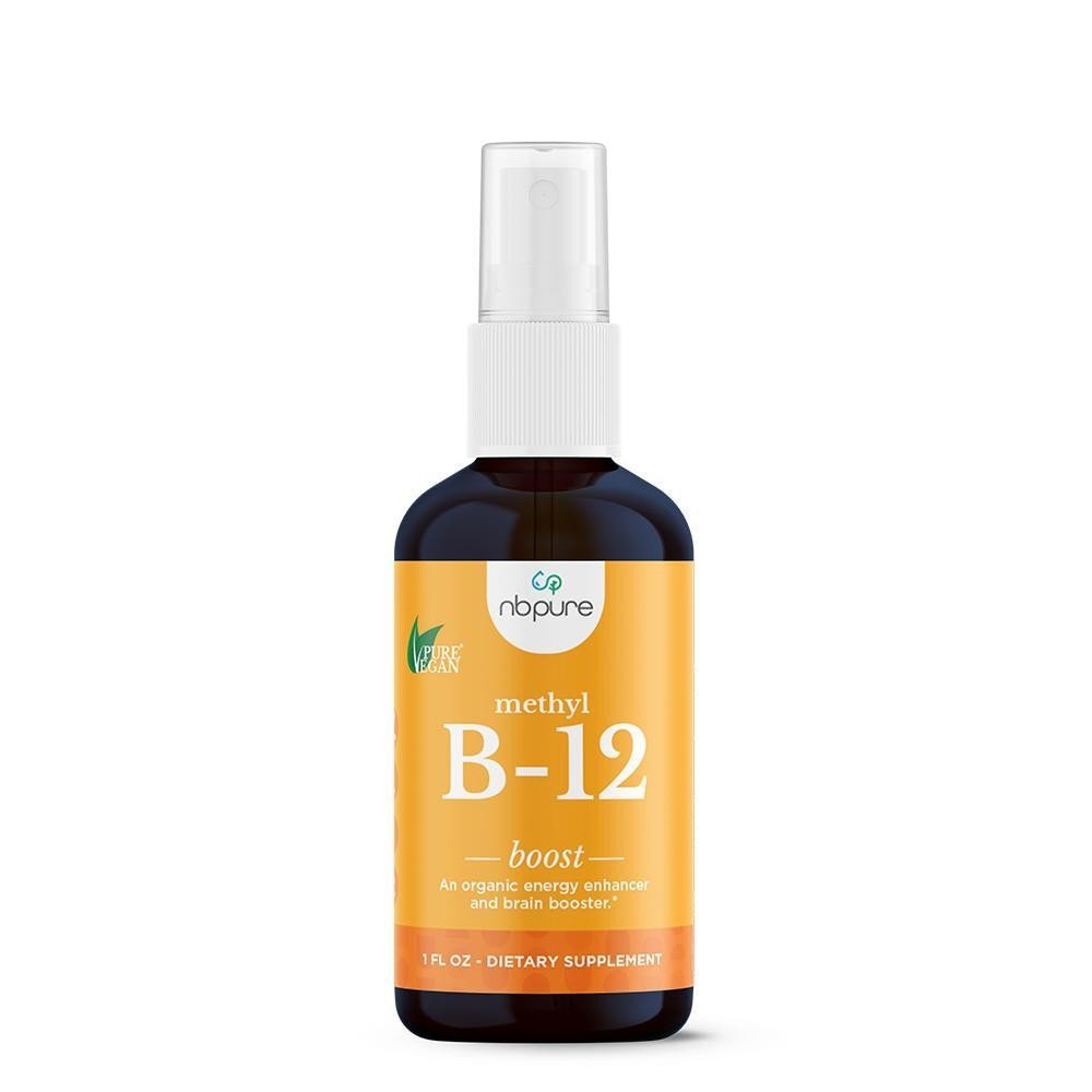 NB Pure Methyl B-12 Spray in a 1 fl oz bottle, a dietary supplement from Pasteur Pharmacy for vitamin B-12 support.