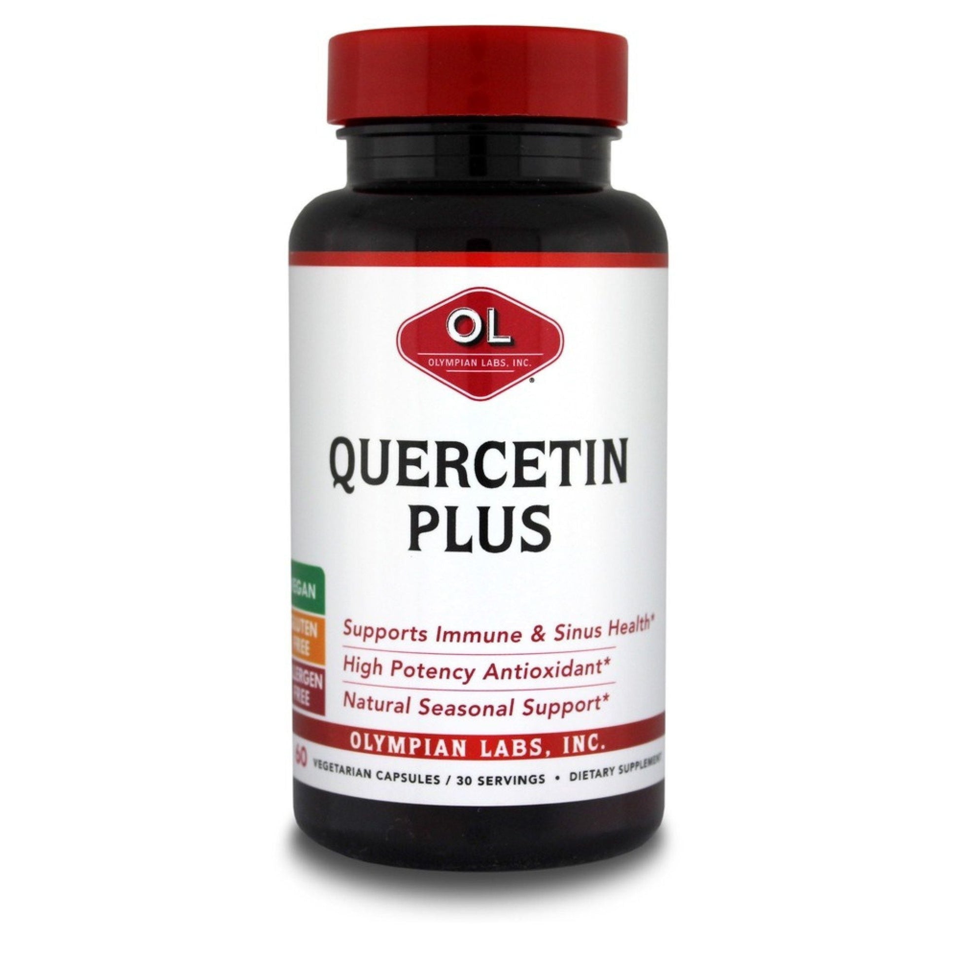 Olympian Labs Quercetin Plus vegetarian capsules, dietary supplement for immune support, 60 capsules in bottle.