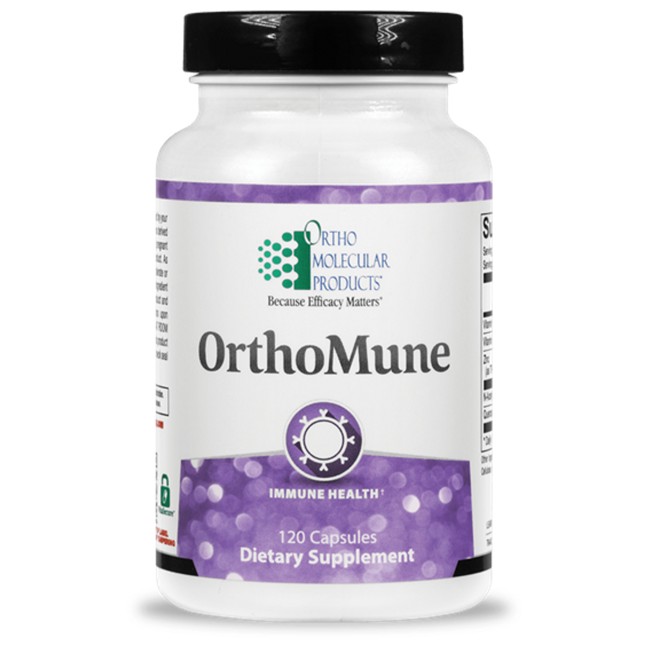 Ortho Molecular OrthoMune immune health supplement in 120 capsules, featuring vitamins and supplements for immune support.