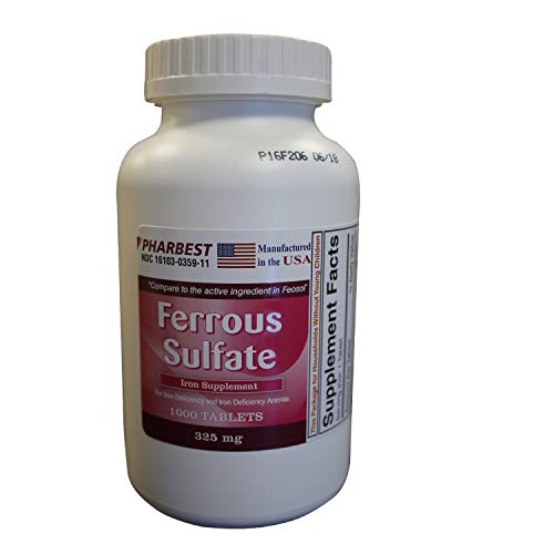 Pharbest Ferrous Sulfate iron supplement tablets in blister pack, vitamin and supplement product by Pasteur Pharmacy.