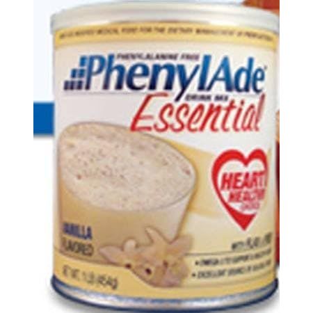 Phenylade Essential PW 454g vitamin and supplement container from Pasteur Pharmacy, featuring a white and yellow label.