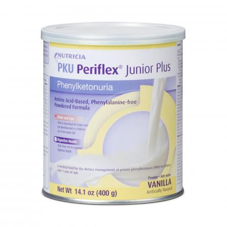 PKU Periflex Jr PL Pw vitamins and supplements box by Pasteur Pharmacy, featuring six 400g containers of nutritional support.