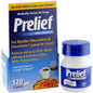 Prelief Calcium Glycerophosphate supplement bottle with 120 caplets, dietary vitamins and supplements for digestive comfort.