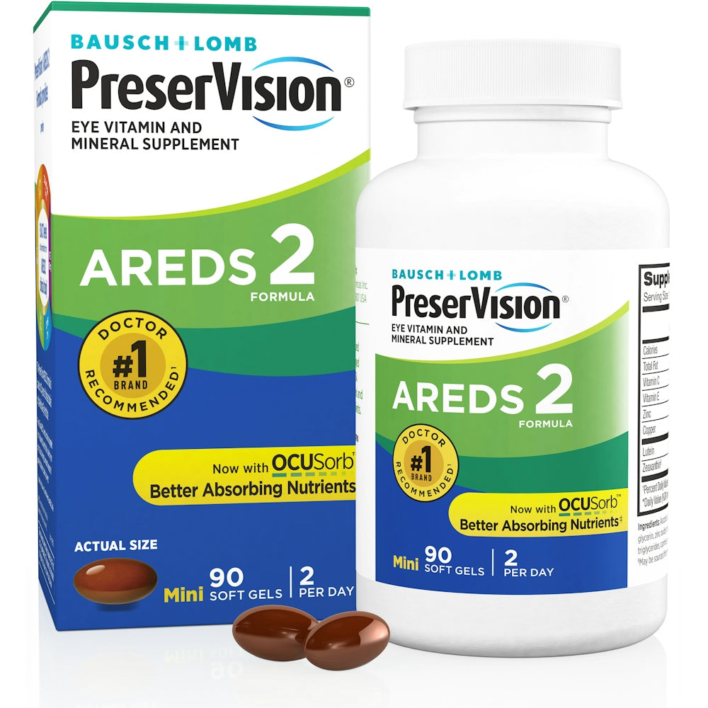 PreserVision AREDS 2 Formula eye health supplement in 90 softgels, vitamin and supplement product by Pasteur Pharmacy.