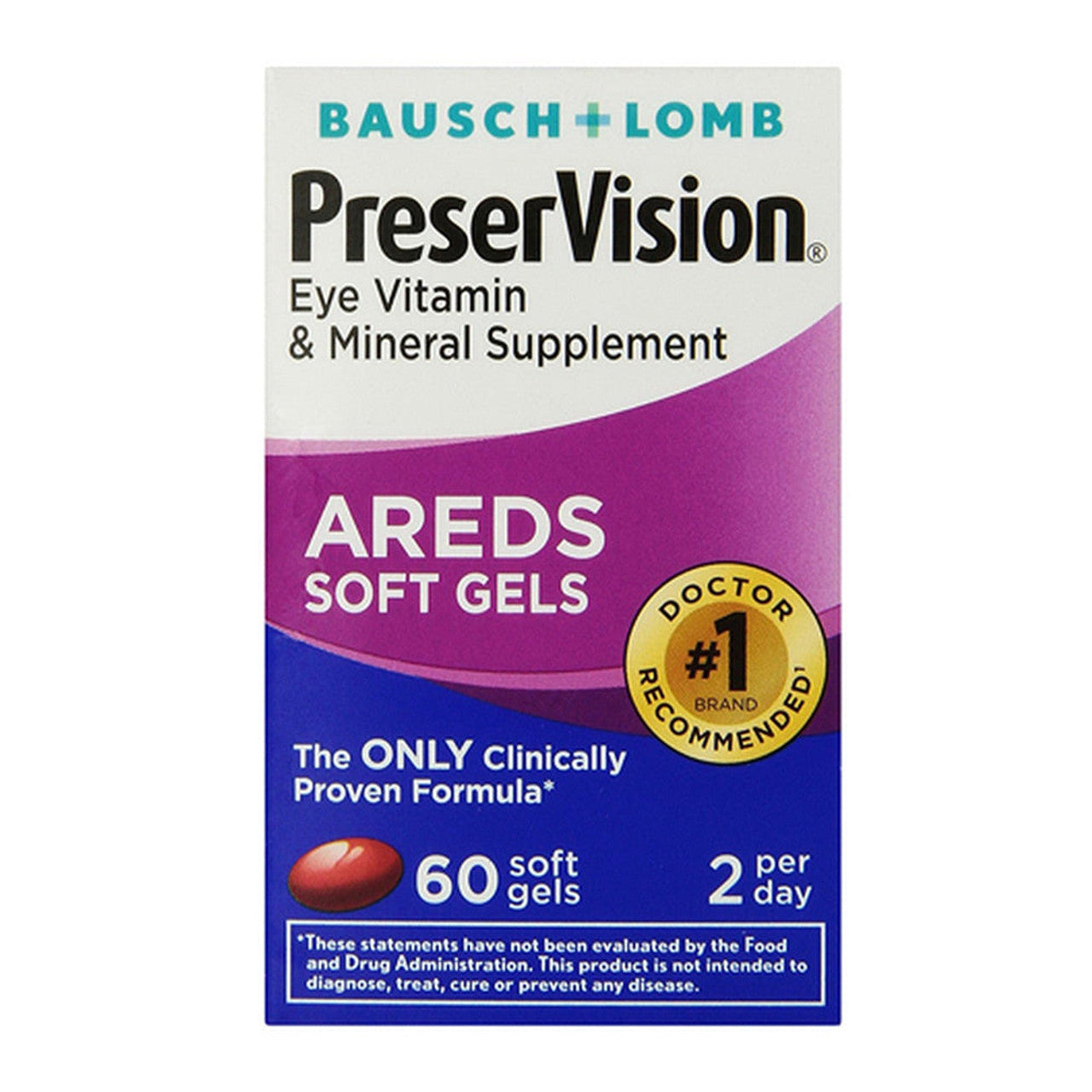 PreserVision AREDS eye vitamin and mineral supplement in 60 softgels, designed to support eye health and vision.