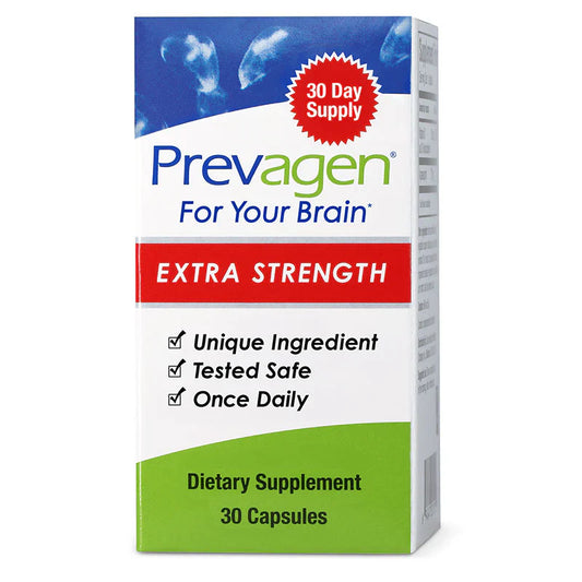 Prevagen Extra Strength capsules in a 6-pack display, dietary supplement for memory support, by Pasteur Pharmacy.
