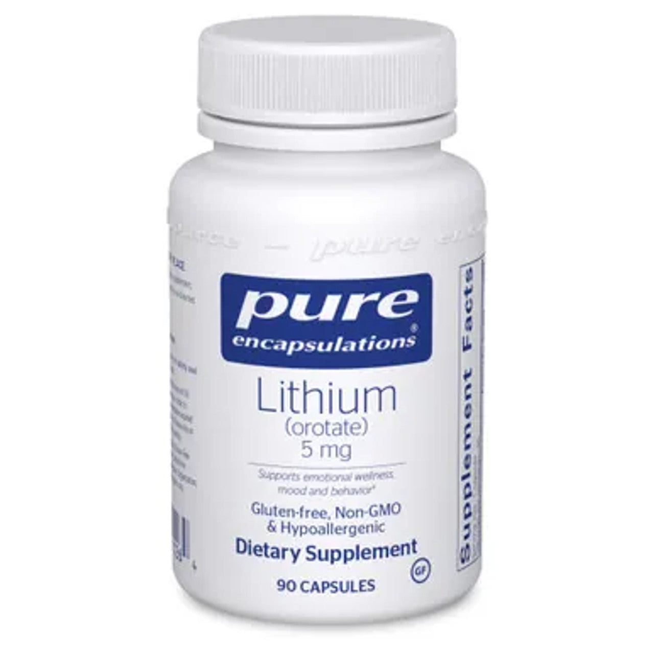 Pure Encapsulations Lithium Orotate 5 mg supplement capsules, natural vitamins and supplements for health support.