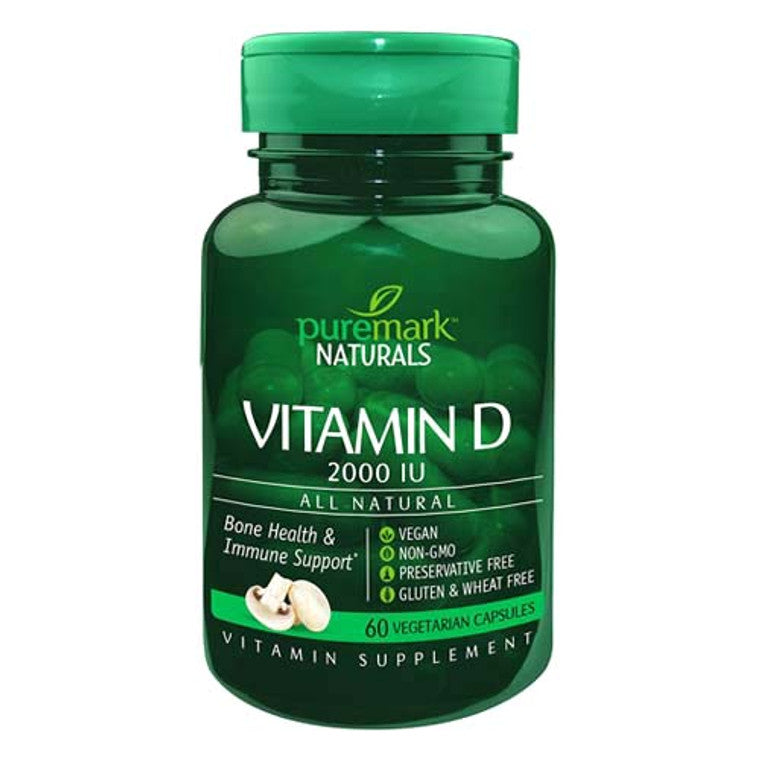 Puremark Naturals Vitamin D 2 supplement in a bottle, part of Pasteur Pharmacy's vitamins and supplements collection.