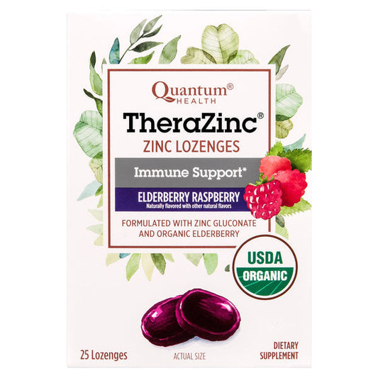Quantum Health TheraZinc Zinc Lozenges with Elderberry and Raspberry flavor, dietary supplement for immune support, by Pasteur Pharmacy