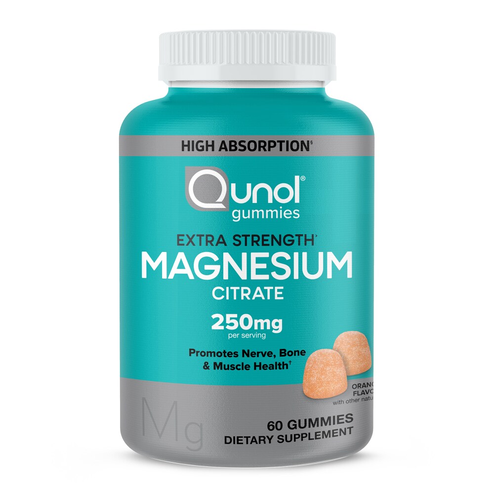 Qunol Extra Strength Magnesium Citrate Gummies, 200mg per serving, chewable vitamin supplement, 60 count, high absorption, delicious flavor