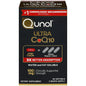 Qunol Ultra CoQ10 100mg softgels, dietary supplement in a bottle, designed to support heart health and energy.