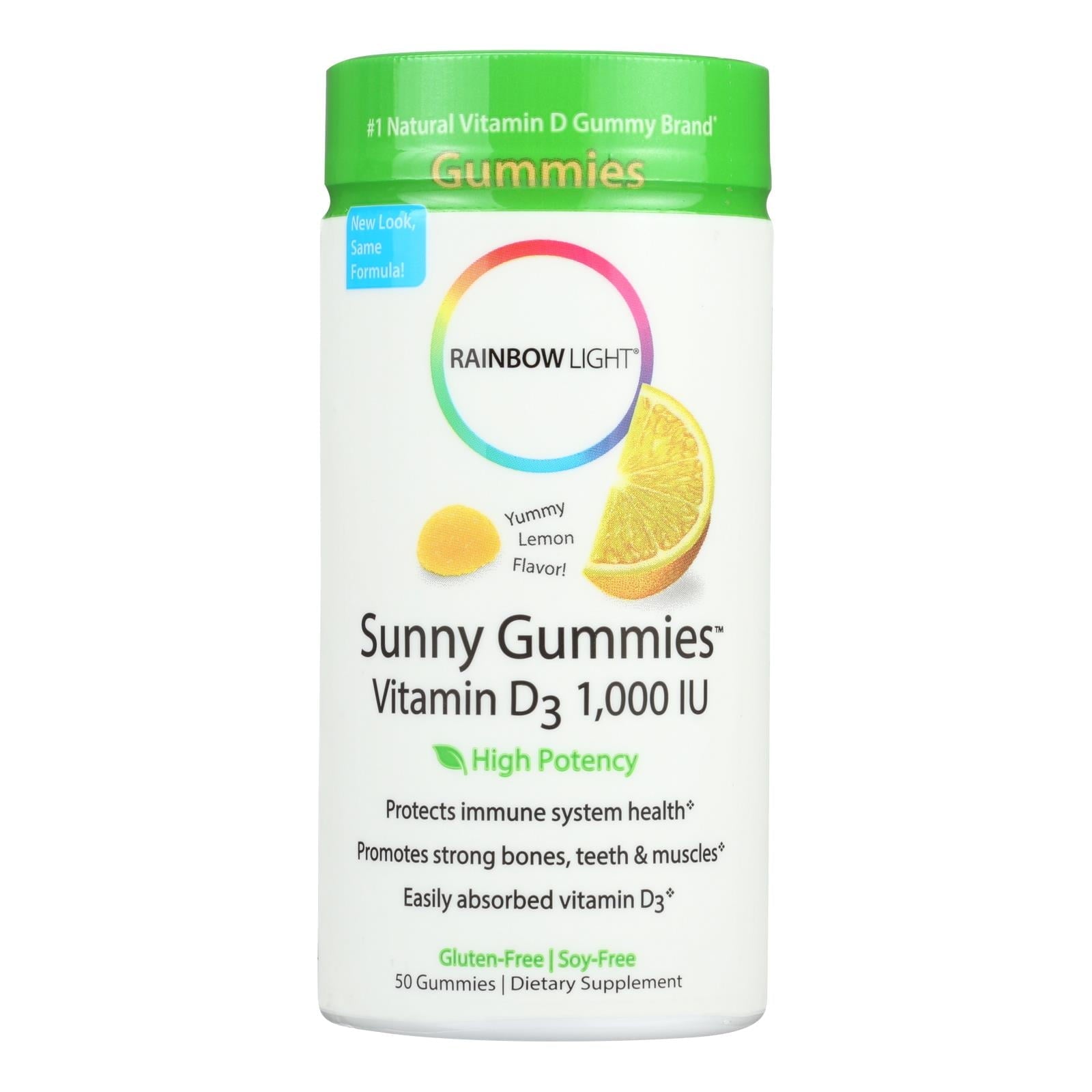 Rainbow Light Sunny Gummies Vitamin D3 1,000 IU in lemon flavor, natural vitamins and supplements from Pasteur Pharmacy.