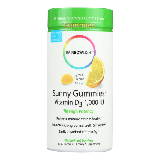 Rainbow Light Sunny Gummies Vitamin D3 1,000 IU in lemon flavor, natural vitamins and supplements from Pasteur Pharmacy.