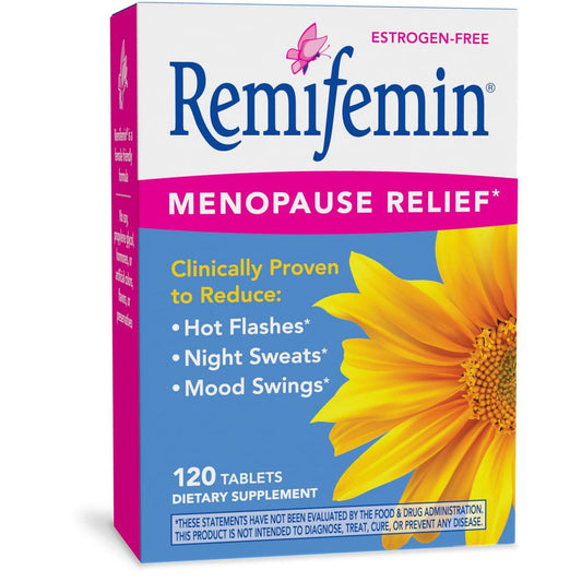 Remifemin Enzymatic Therapy menopause relief tablets in a bottle, dietary supplement for menopausal symptoms by Pasteur Pharmacy