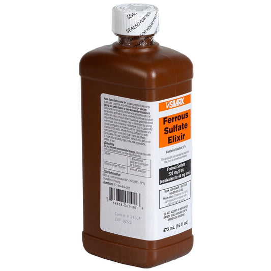 Silarx Ferrous Sulfate Elixir 220 mg iron supplement in 16 oz bottle, by Pasteur Pharmacy in the Vitamins & Supplements category.