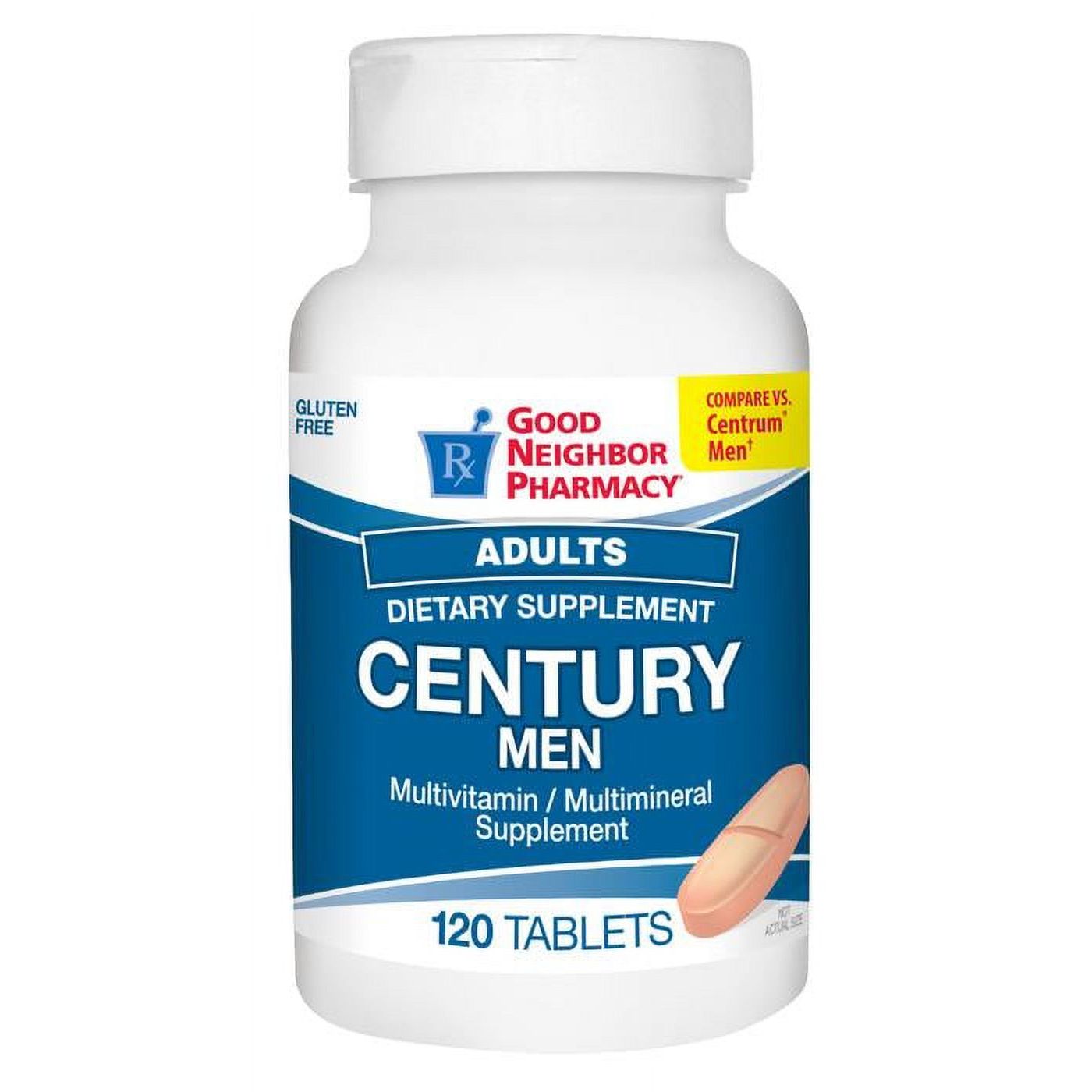 Silver Rod Pharmacy GNP Century adult men's multivitamins in a bottle of 120 tablets, dietary supplement for overall health.