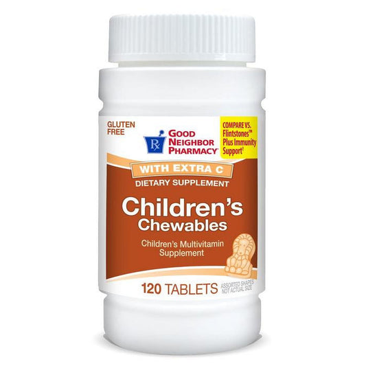 Silver Rod Pharmacy GNP Children’s Chewables Multivitamins with Vitamin C, 120 tablets, easy-to-chew kids' vitamin supplement.