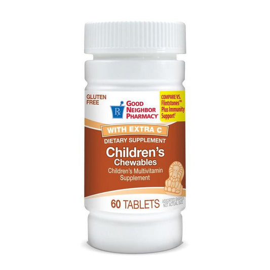 Silver Rod Pharmacy GNP Children’s Chewables Multivitamins with Extra Vitamin C, 60 tablets, dietary supplement for kids.