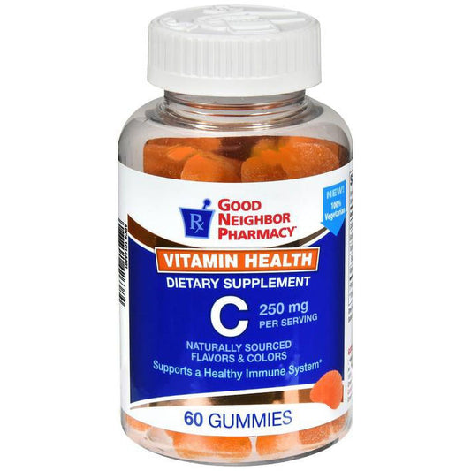 Silver Rod Pharmacy GNP Vitamin C 250 Mg orange gummy bottle, dietary supplement vitamin for immune support, 60 gummies