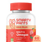 SmartyPants Kids' Multivitamin and Omega-3 chewables in a bottle, designed for children's nutritional support.