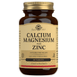 Solgar Calcium Magnesium plus Zinc supplement bottles with 100 tablets, dietary vitamins and minerals for bone health and immune support