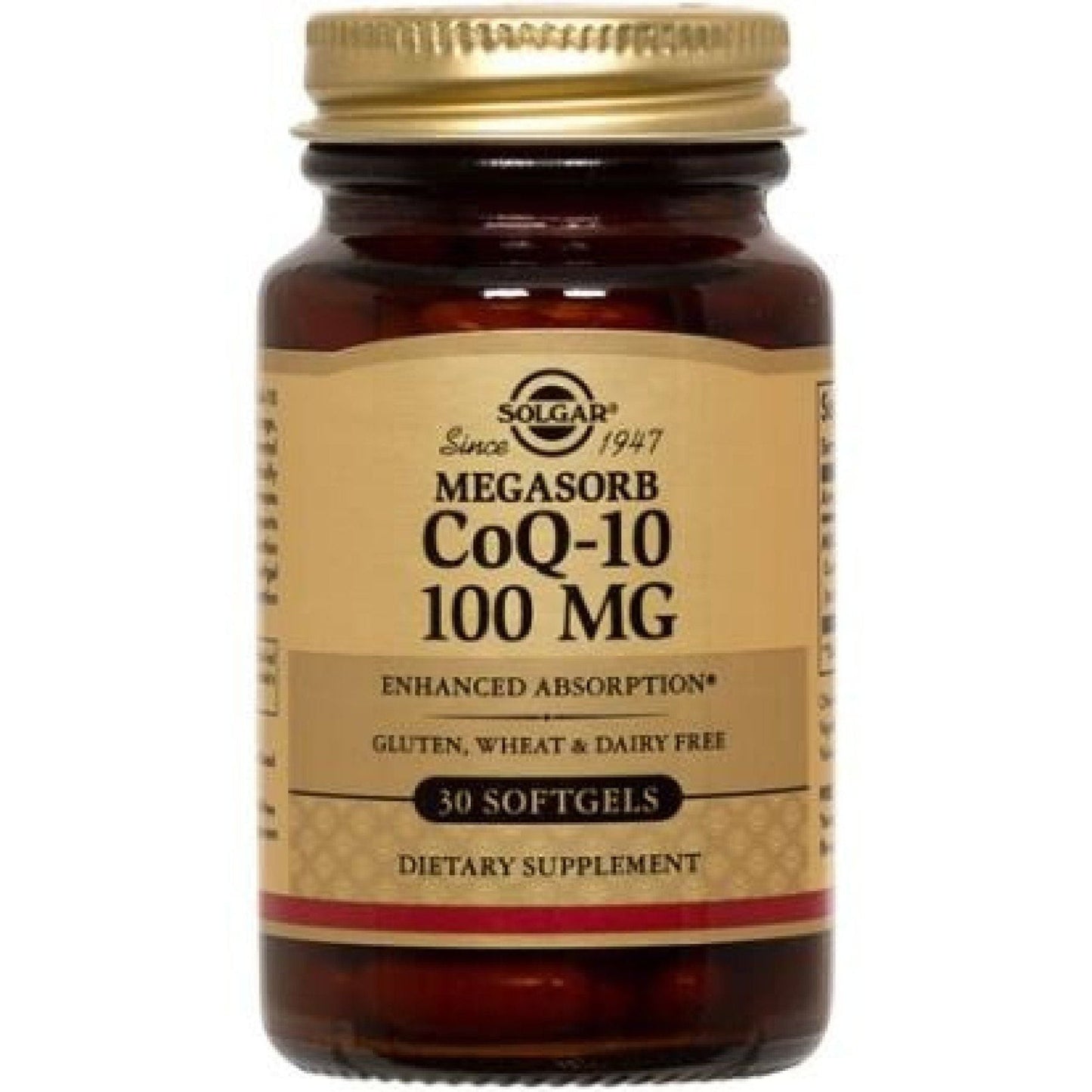Solgar Coenzyme Q-10 100 Mg softgels in bottle, dietary supplement for energy and heart health, from Pasteur Pharmacy.