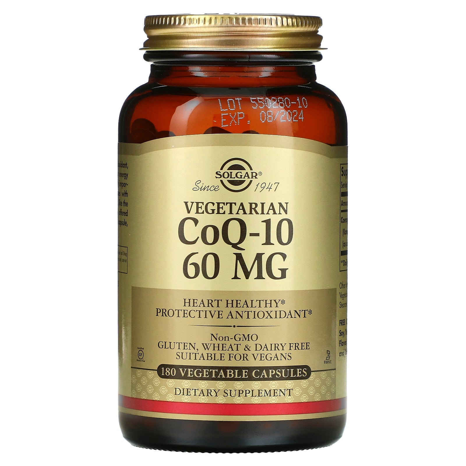 Solgar CoQ-10 60mg coenzyme supplement in vegetarian vegetable capsules, designed for heart health and energy support.