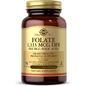 Solgar Folate 800 MCg folic acid supplement bottles, 250 tablets, for prenatal health and daily vitamin support.