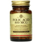 Bottle of Solgar Folic Acid 800mcg vegetable capsules from Pasteur Pharmacy, with 100 capsules in a clear container.