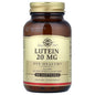 Solgar Lutein 20 mg softgels, dietary supplement for eye health, displayed in clear softgel capsules.