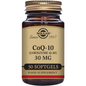 Solgar Megasorb CoQ-10 30mg softgels, dietary supplement in a 120-count bottle, designed for heart health and energy support.