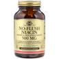 Solgar No-Flush Niacin 500 mg vegetarian capsules in a bottle, dietary supplement for healthy metabolism and cholesterol support