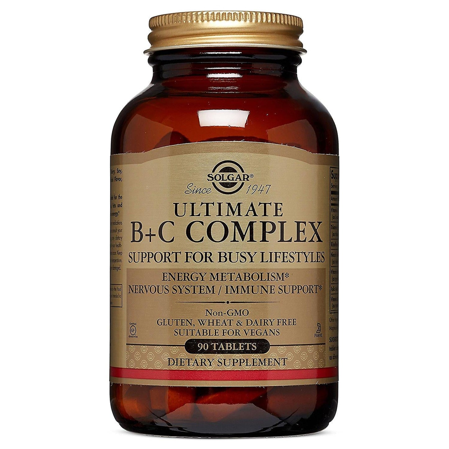 Solgar Ultimate B C Complex Stress Formula bottles containing 90 tablets, dietary vitamins and supplements for stress support