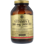Solgar Vitamin E 268 mg (400 IU) softgels, dietary supplement for antioxidant support, shown in a bottle with 250 softgels.