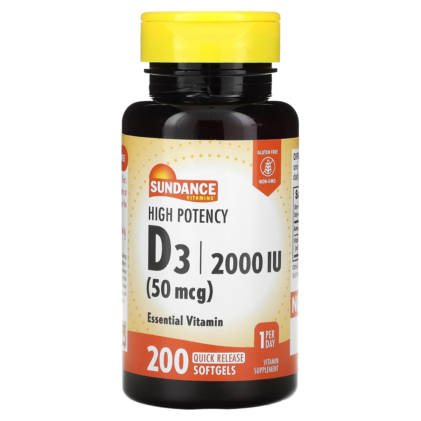 Sundance High Potency D3 Quick Release Softgels in a bottle, vitamin supplement for immune support, by Pasteur Pharmacy