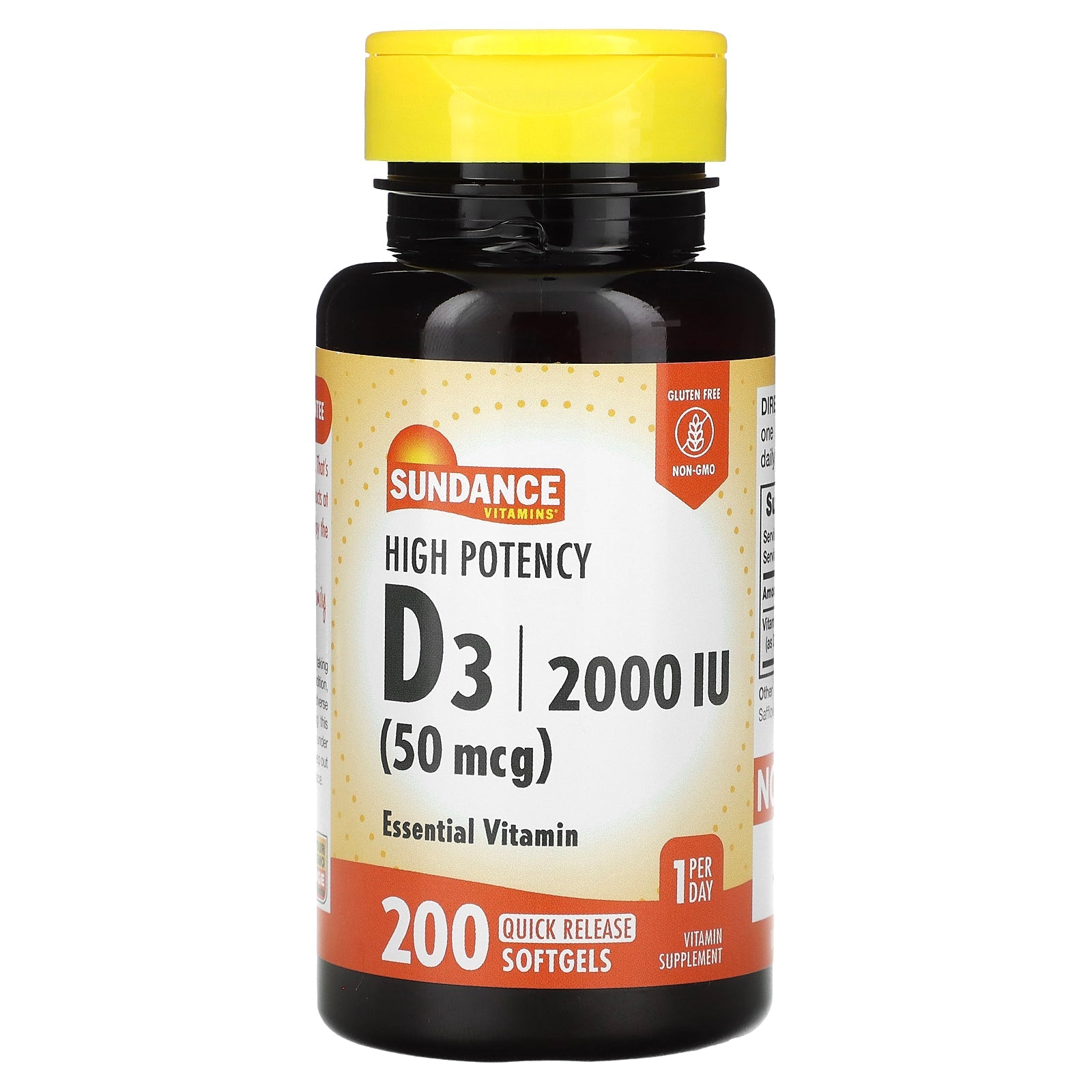 Sundance High Potency D3 Quick Release Softgels in a bottle, vitamin supplement for immune support, by Pasteur Pharmacy
