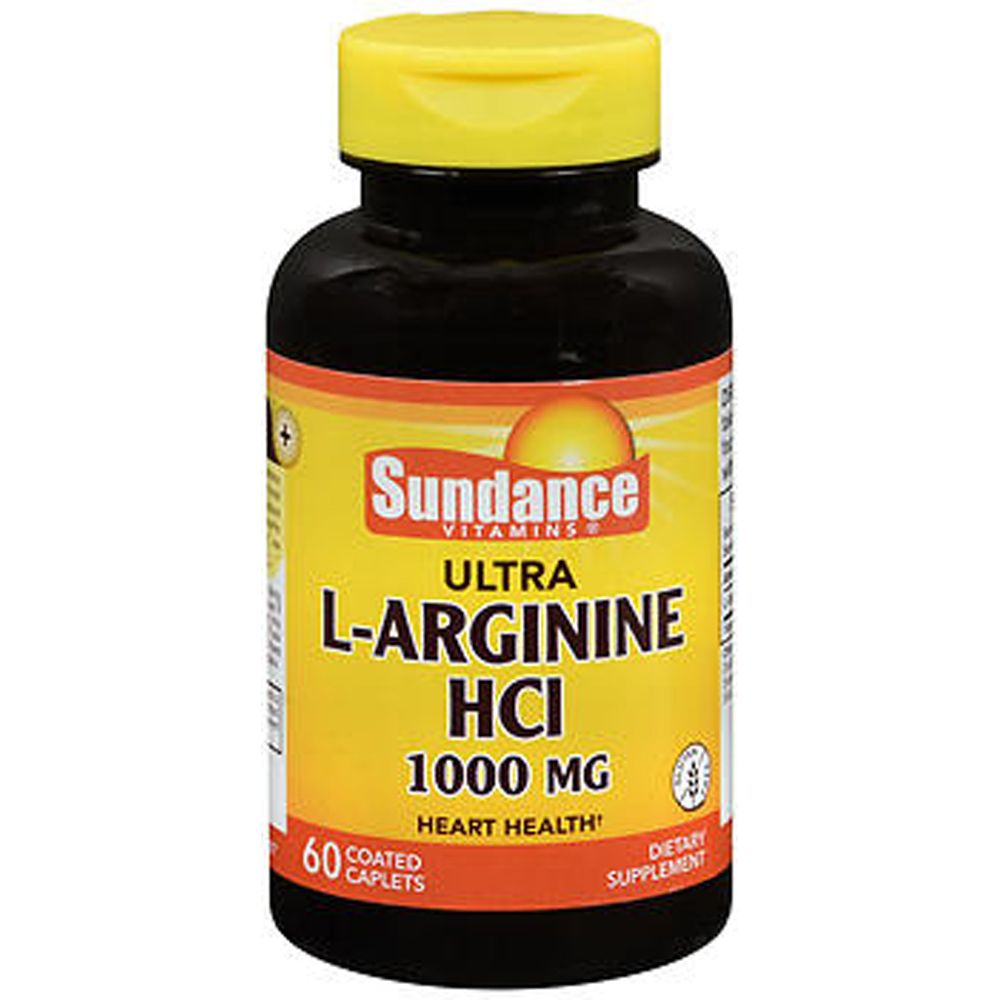 Sundance L-Arginine 500mg supplement bottle from Pasteur Pharmacy, containing 60 capsules, shown in the product image.