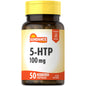 Sundance Vitamins 5-HTP 100 mg supplement capsules in a bottle, natural health product for mood and sleep support.