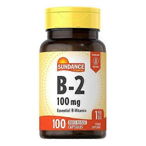 Sundance Vitamins B-2 100 mg supplement bottle from Pasteur Pharmacy, dietary vitamin supplement for energy and metabolism.