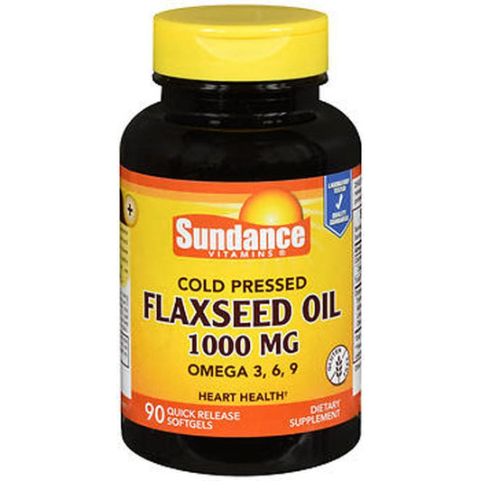 Sundance Vitamins Flaxseed Oil Softgels, 1000 Mg, dietary supplement, 90 softgel capsules in a bottle