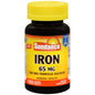 Sundance Vitamins Iron 65 Mg coated tablets in a bottle, dietary supplement for iron intake, by Pasteur Pharmacy.
