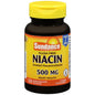 Sundance Vitamins Niacin capsules 500mg in a bottle, dietary supplement for supporting healthy metabolism and circulation.