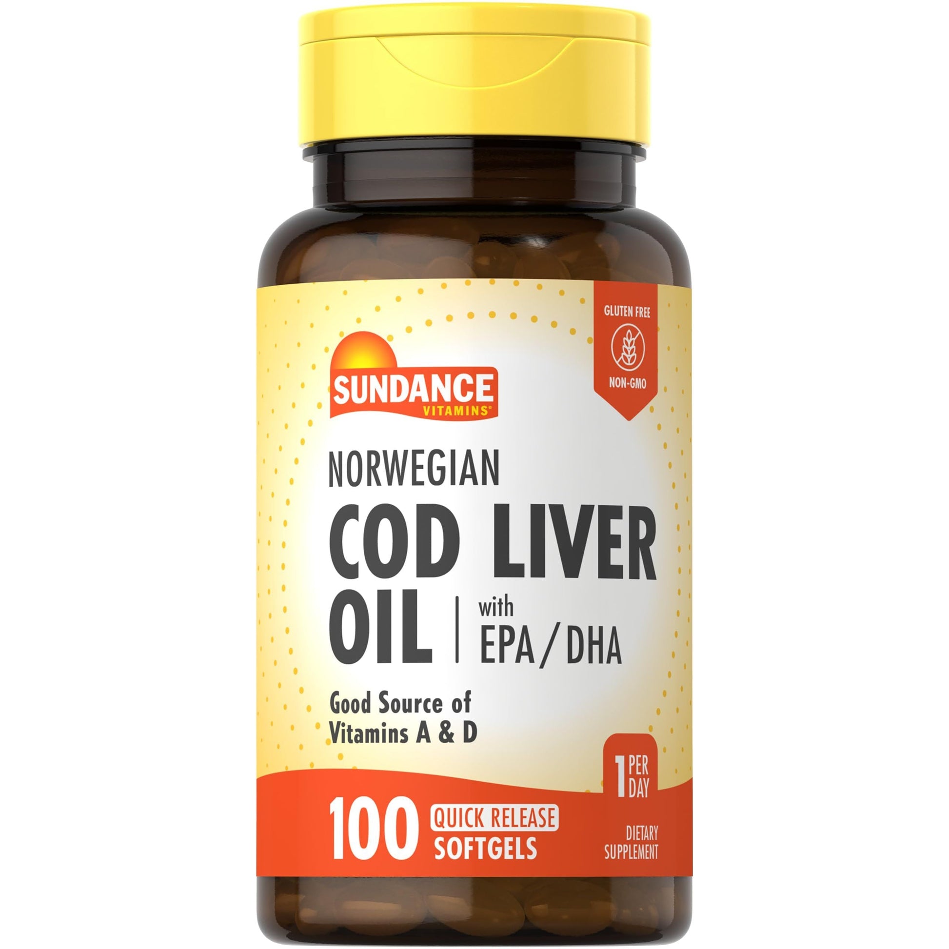 Sundance Vitamins Norwegian Cod Liver Oil softgels in a bottle, part of vitamins and supplements by Pasteur Pharmacy.