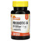 Sundance Vitamins Probiotic-14 Vegetarian supplement bottle with 30 capsules, in a natural setting on a white background.